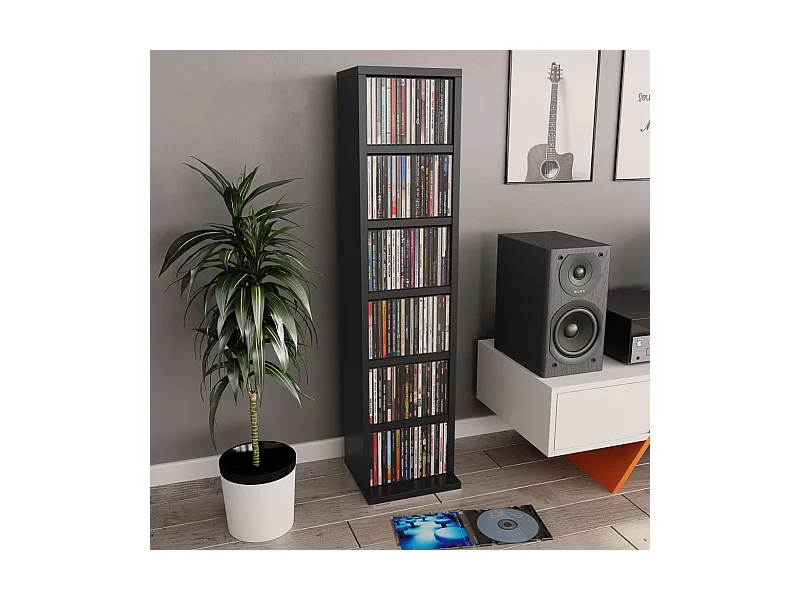 Armário para CD 21x20x88 cm madeira processada preto PT401266