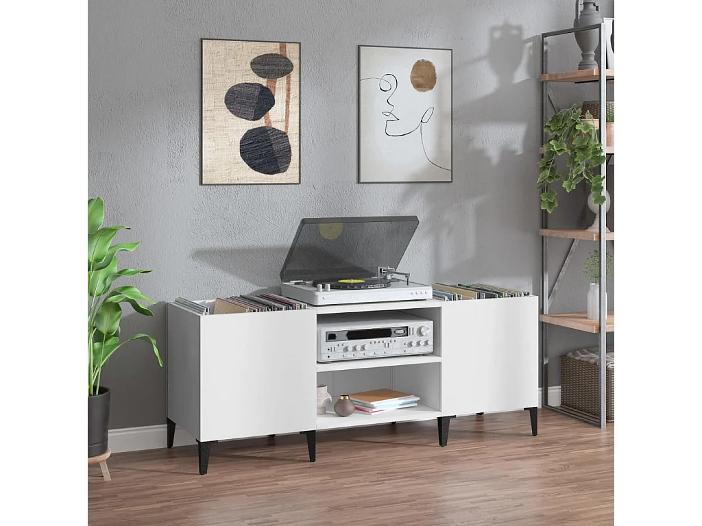 Armoire à disques blanc 121x38x48 cm bois d'ingénierie FR17545