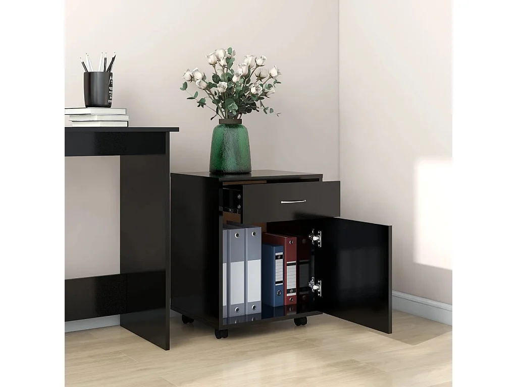 Armario con ruedas madera de ingeniería negro 45x38x54 cm ES355521