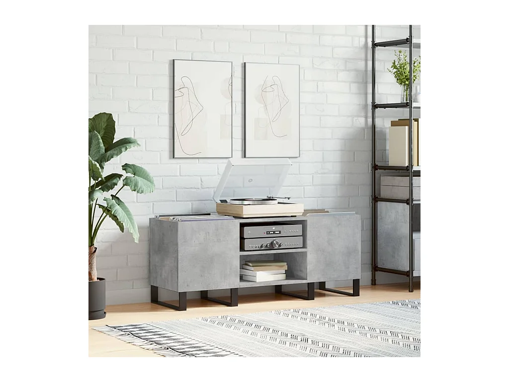 Platenkast 121x38x48 cm bewerkt hout betongrijs BE841643