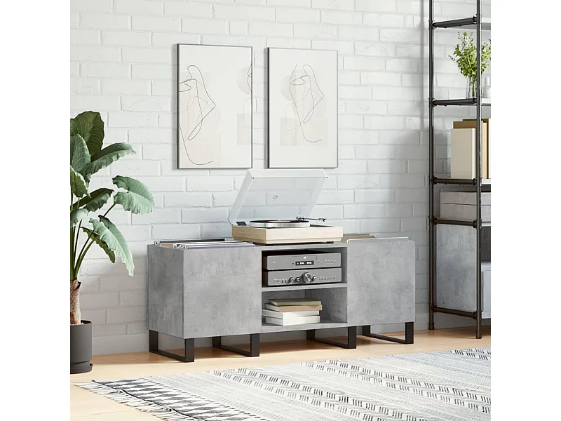 Mueble discos madera contrachapada gris hormigón 121x38x48 cm ES612198