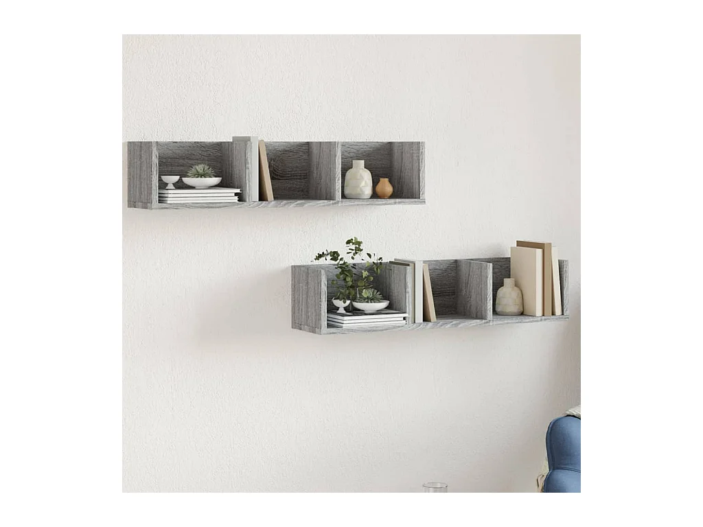 Wandkasten 2 st 75x18x16,5 cm bewerkt hout grijs sonoma eiken BE788443