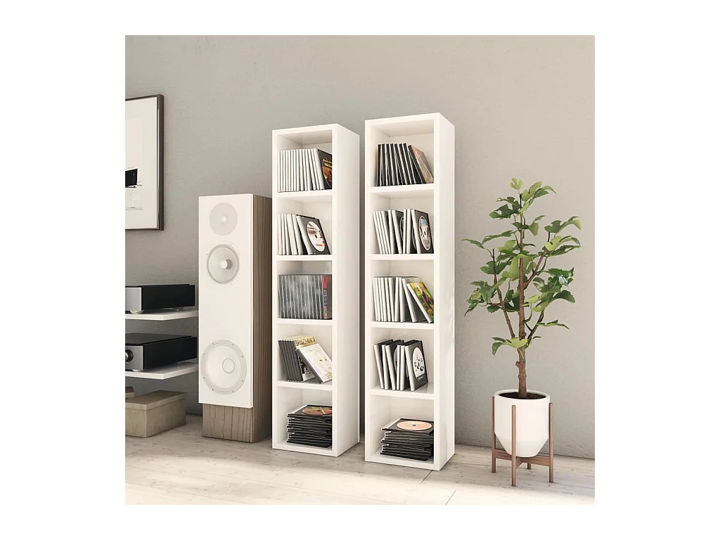 Cd-kasten 2 st 21x16x93,5 bewerkt hout hoogglans wit BE592126