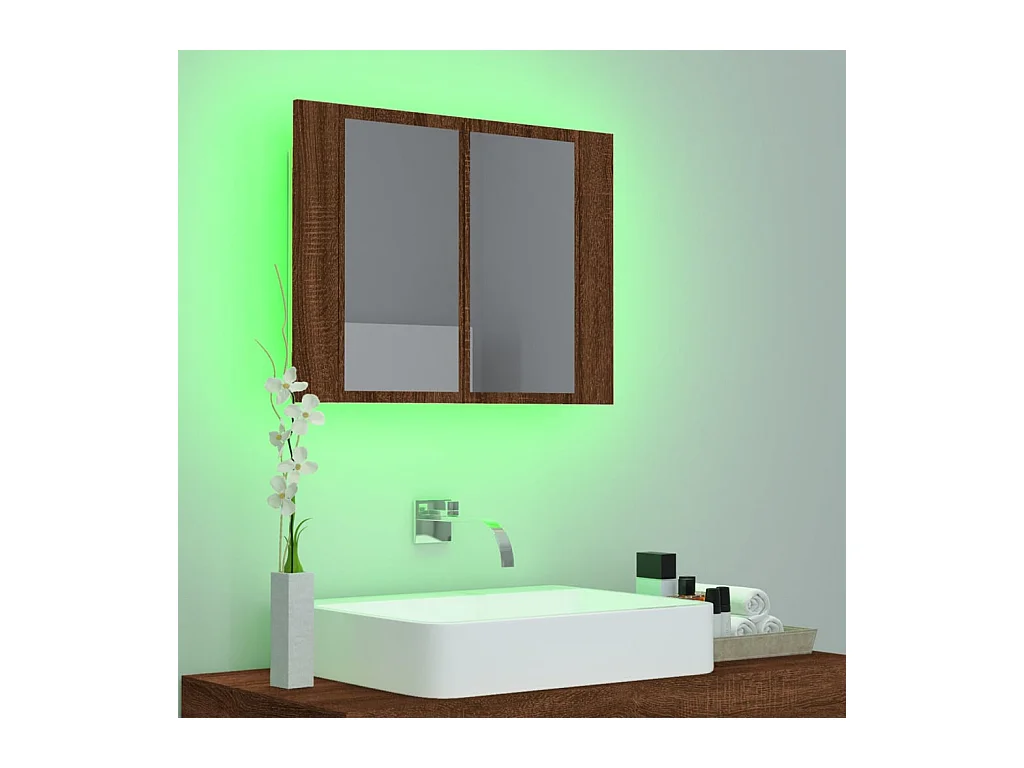 Armario con espejo y LED madera color marrón roble 60x12x45 cm ES977561