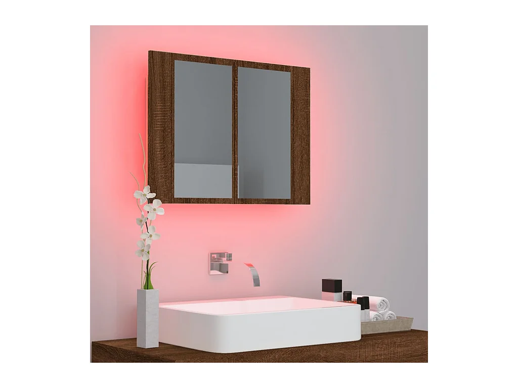 Armario con espejo y LED madera color marrón roble 60x12x45 cm ES977561