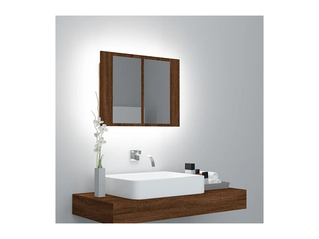 Armario con espejo y LED madera color marrón roble 60x12x45 cm ES977561