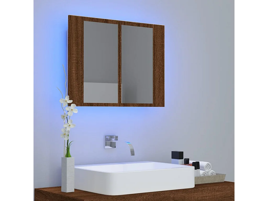 Armoire à miroir LED Chêne marron 60x12x45 cm Bois d'ingénierie FR98497