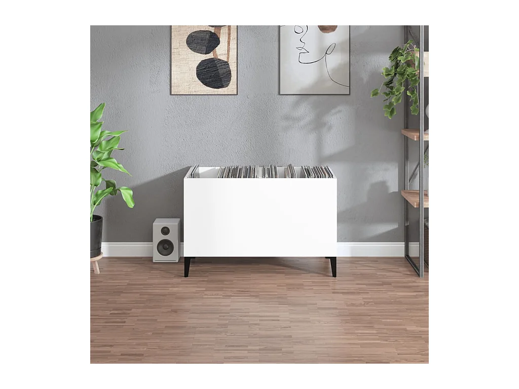 Armoire à disques blanc brillant 74,5x38x48cm bois d'ingénierie FR50583