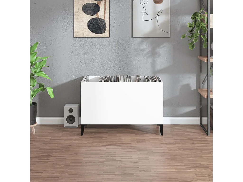 Platenkast 74,5x38x48 cm bewerkt hout hoogglans wit BE574854