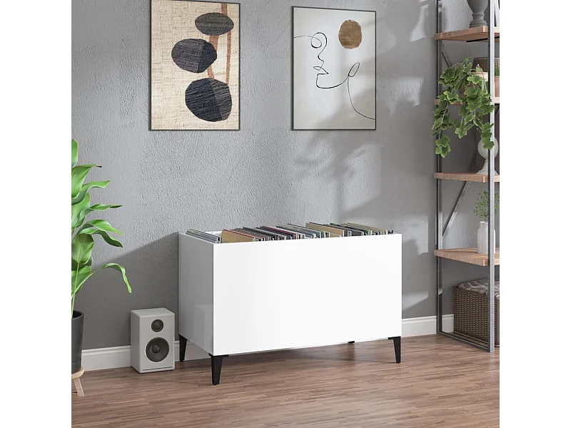 Armoire à disques blanc brillant 74,5x38x48cm bois d'ingénierie FR50583