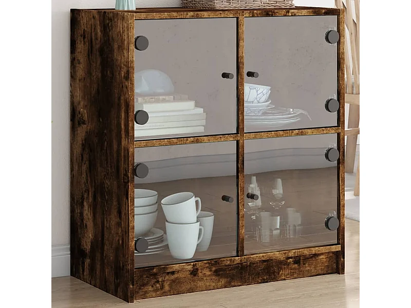 Armoire latérale avec portes en verre chêne fumé 68x37x75,5 cm FR33306