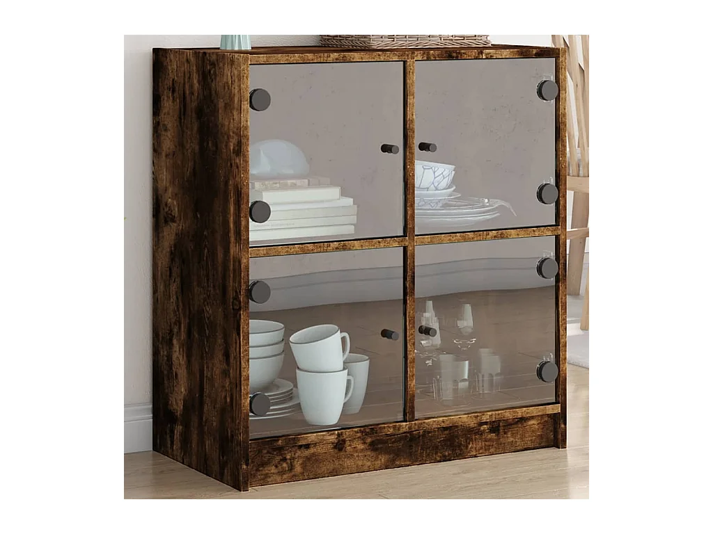 Armoire latérale avec portes en verre chêne fumé 68x37x75,5 cm FR33306