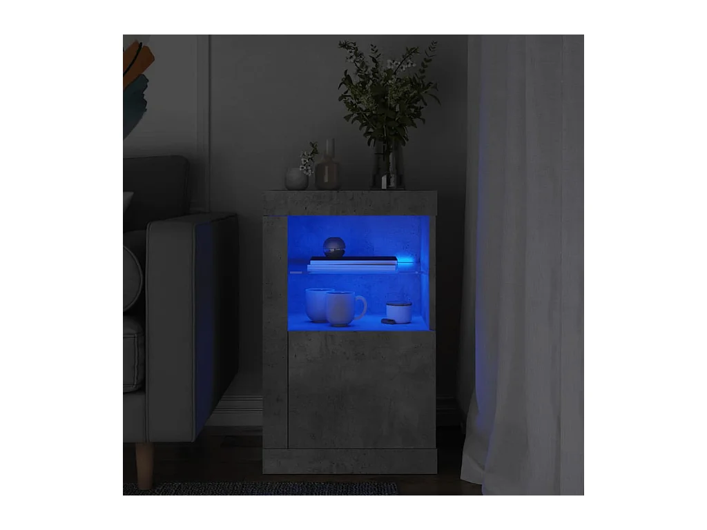 Armoire latérale avec lumières LED gris béton bois d'ingénierie FR93214