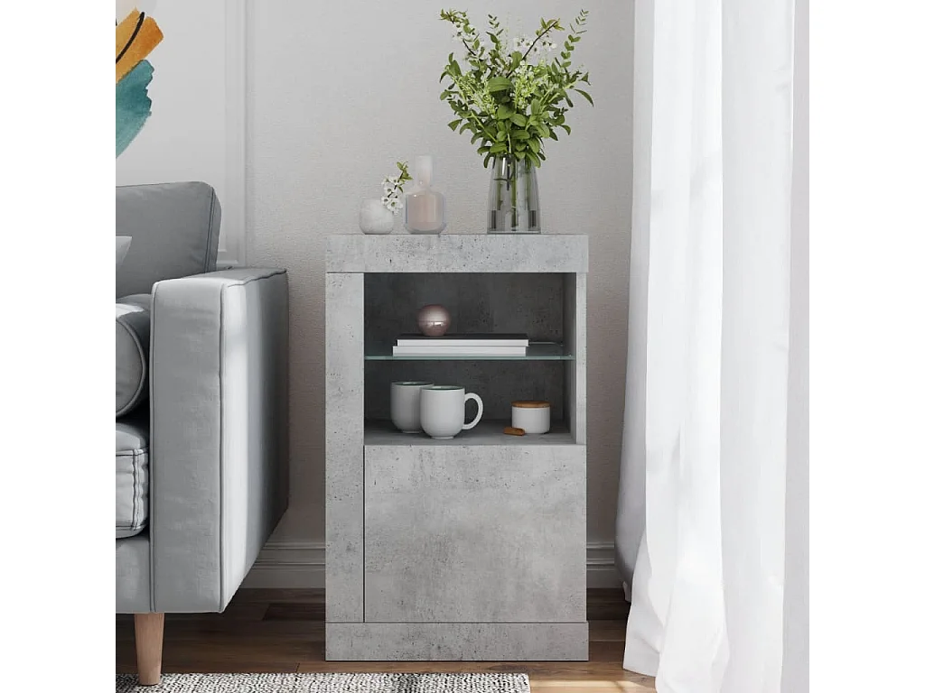 Armoire latérale avec lumières LED gris béton bois d'ingénierie FR93214