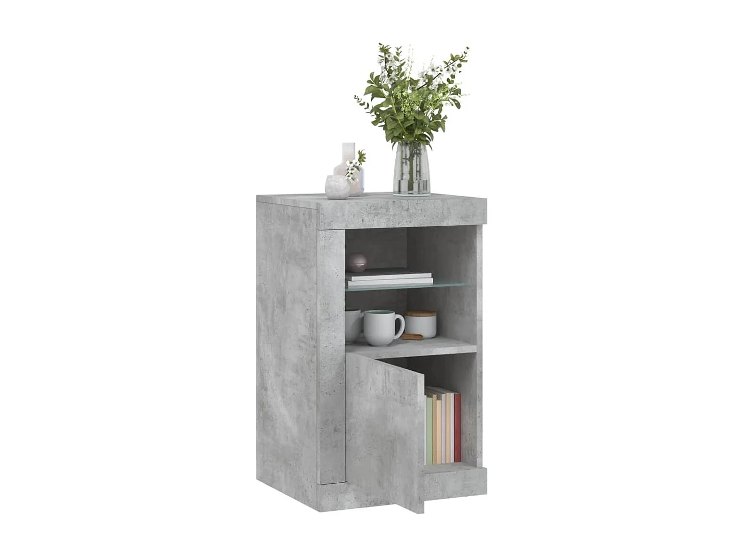 Armoire latérale avec lumières LED gris béton bois d'ingénierie FR93214