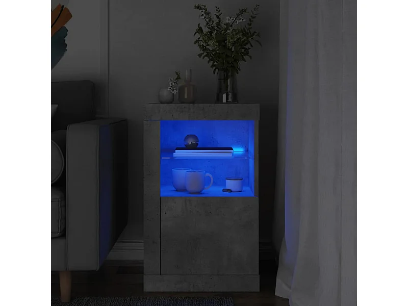 Armoire latérale avec lumières LED gris béton bois d'ingénierie FR93214