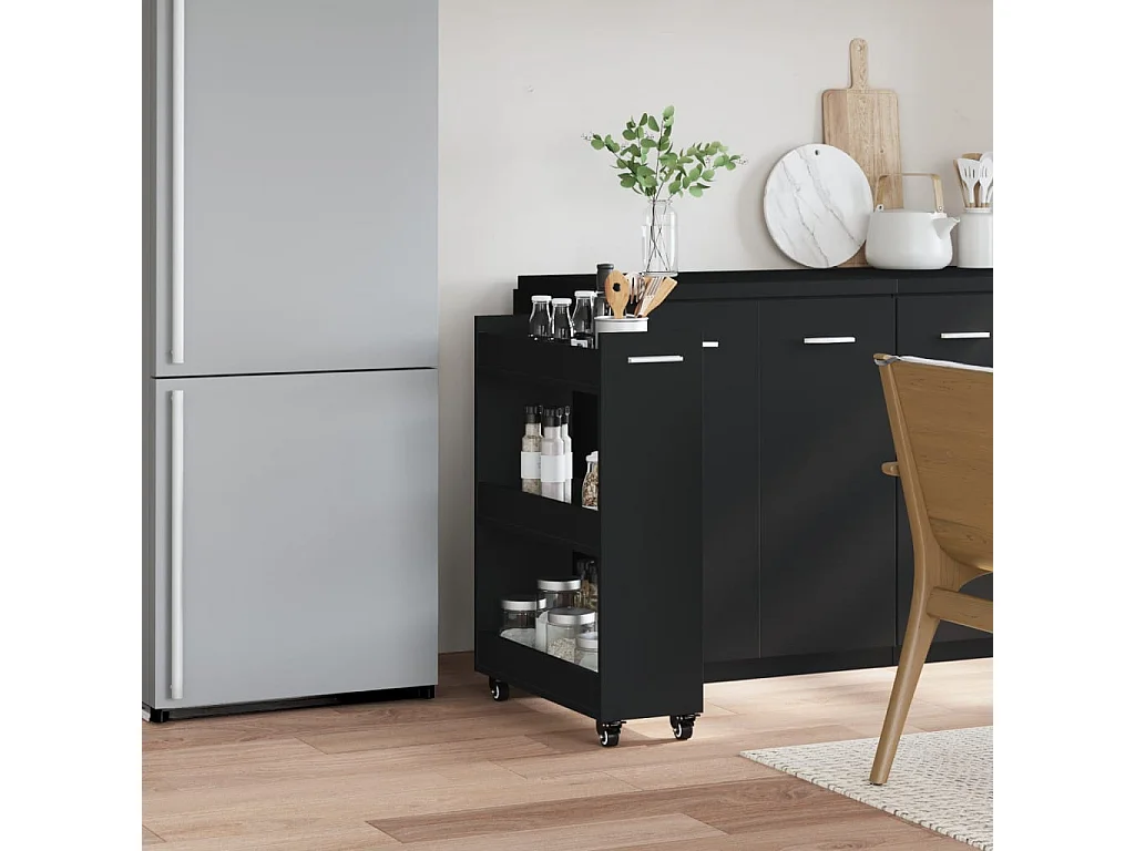 Armario con ruedas madera de ingeniería negro 60x22x79 cm ES163596