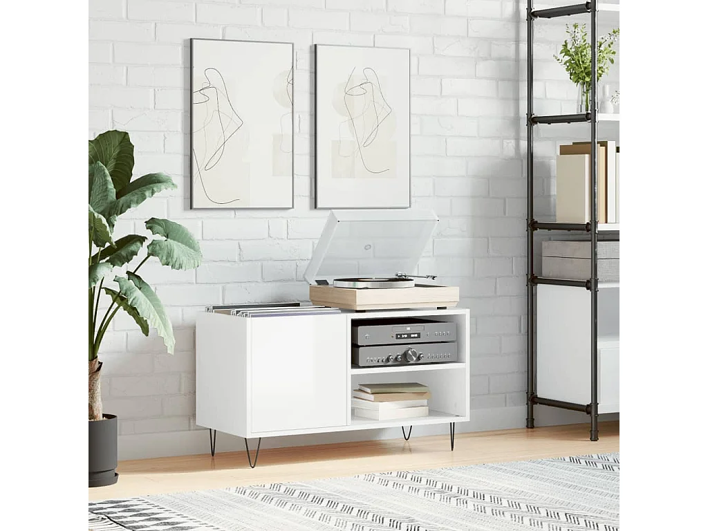 Armário p/ discos 85x38x48 cm deriv. madeira branco brilhante PT751307