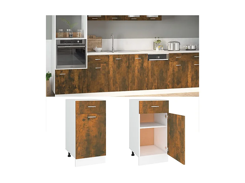 Armoire de plancher à tiroir Chêne fumé 40x46x81,5 cm Bois FR52731