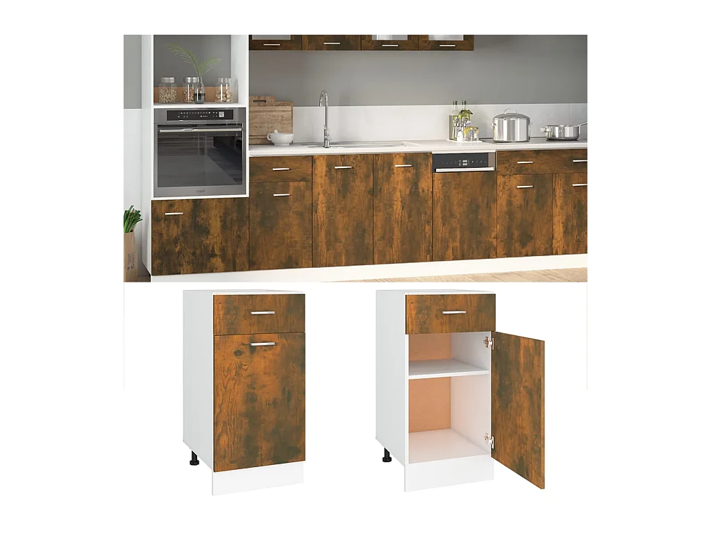 Armario bajo de cocina madera ingeniería roble ahumado ES238358