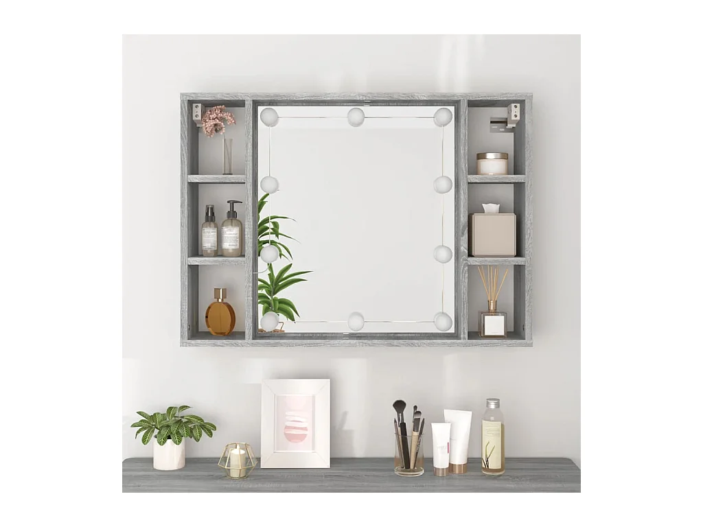 Mueble con espejo y LED color gris Sonoma 76x15x55 cm ES464167