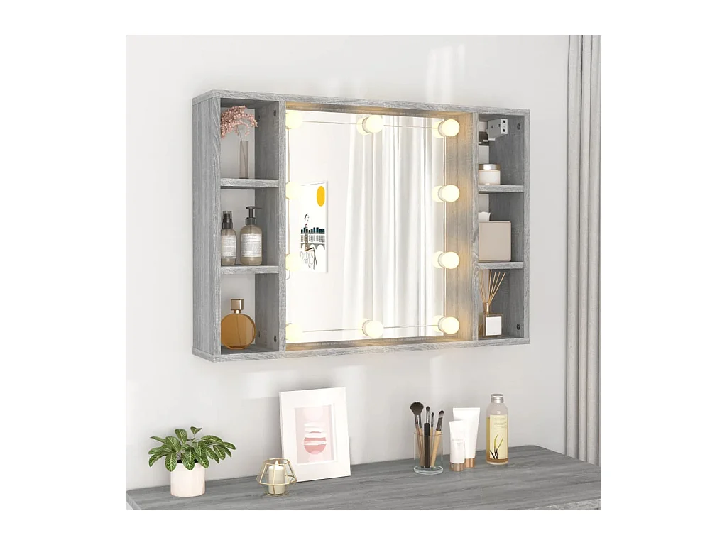 Mueble con espejo y LED color gris Sonoma 76x15x55 cm ES464167