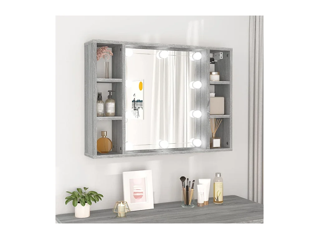 Mueble con espejo y LED color gris Sonoma 76x15x55 cm ES464167