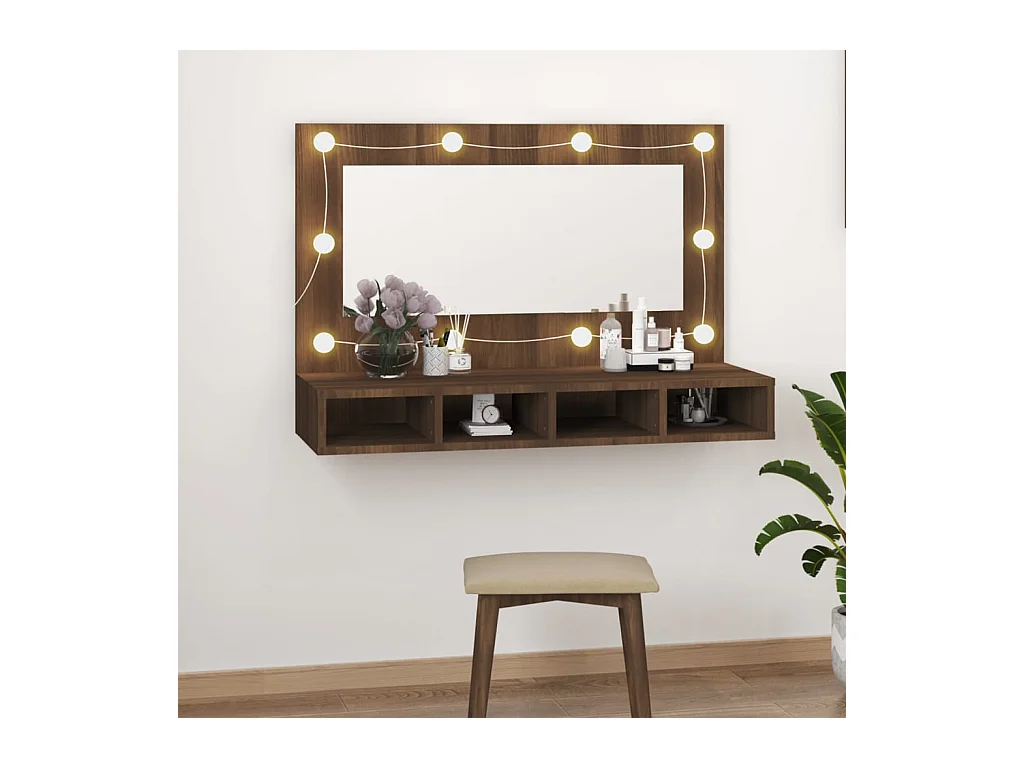Armoire à miroir avec LED Chêne marron 90x31,5x62 cm FR45807