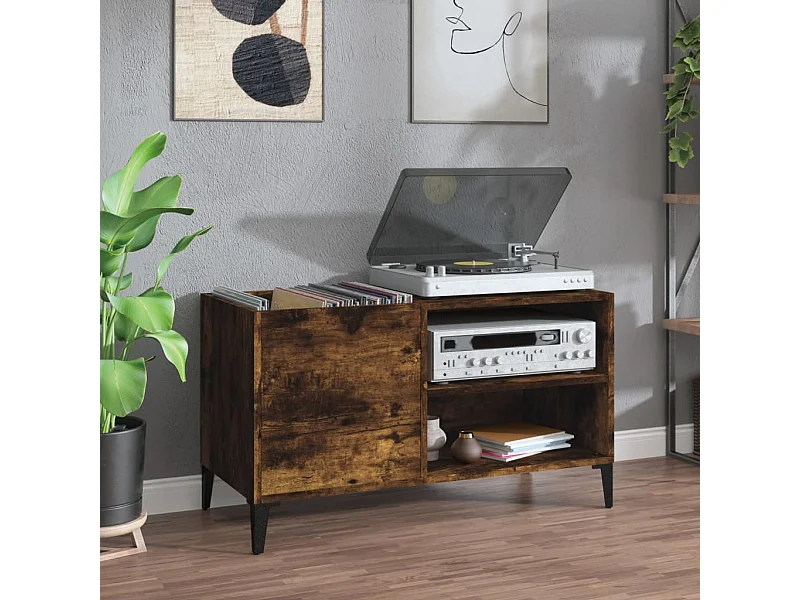 Armoire à disques chêne fumé 84,5x38x48 cm bois d'ingénierie FR81131