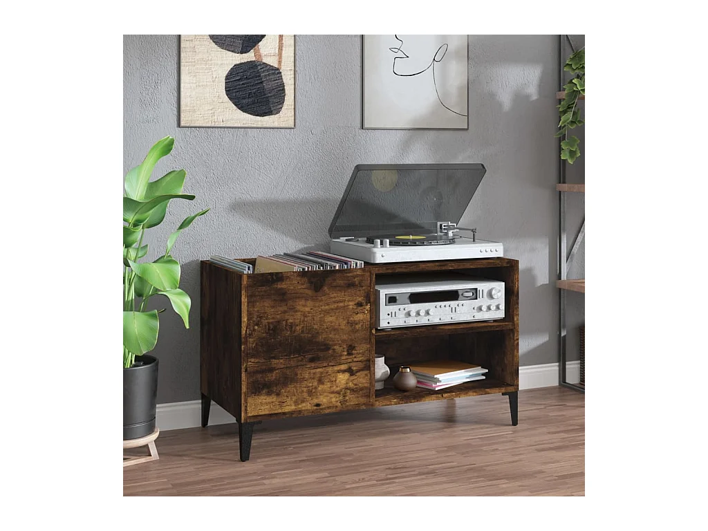 Platenkast 84,5x38x48 cm bewerkt hout gerookt eikenkleurig BE550197