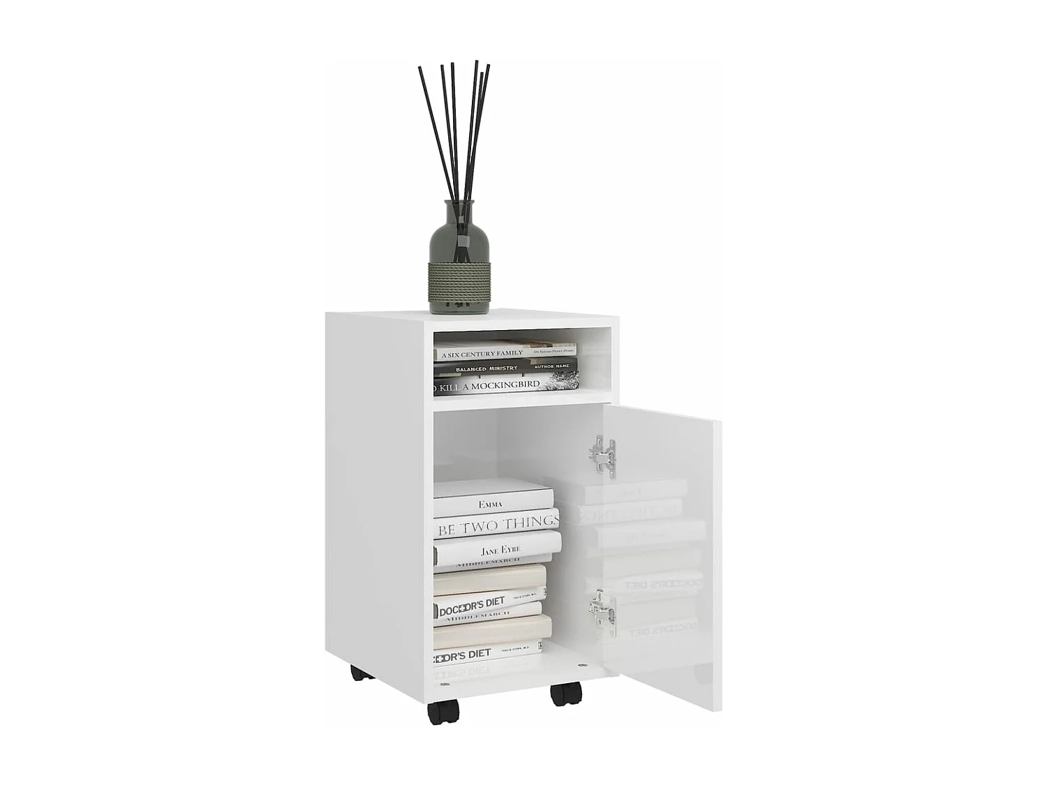 Armoire latérale avec roues Blanc brillant Bois d'ingénierie FR64370