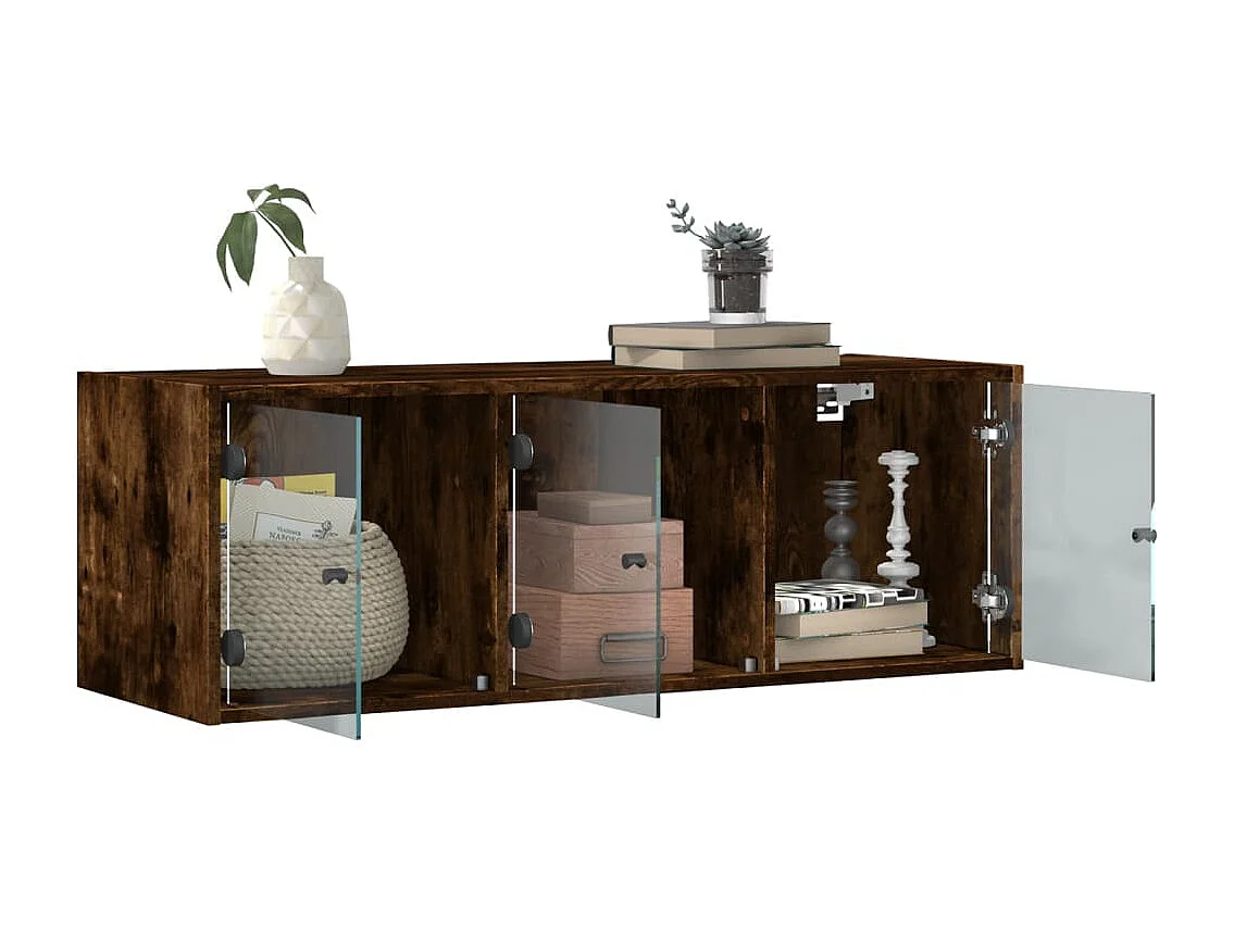 Armoire murale avec portes en verre chêne fumé 102x37x35 cm FR20663