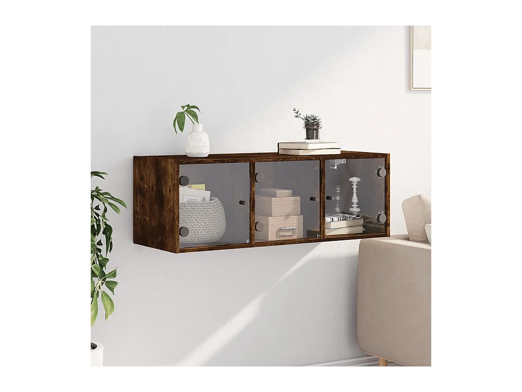 Armoire murale avec portes en verre chêne fumé 102x37x35 cm FR20663