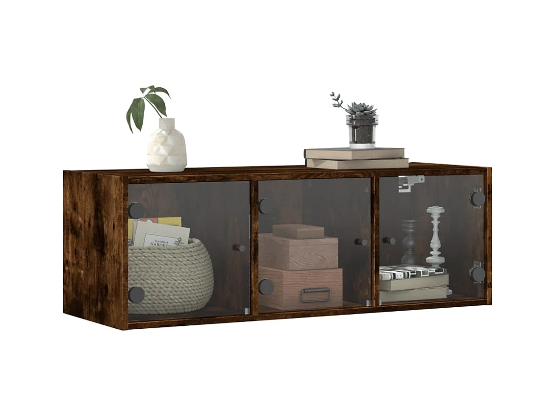 Wandkast met glazen deuren 102x37x35 cm gerookt eikenkleurig BE760184