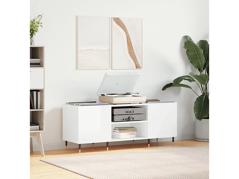 Mueble discos madera contrachapada blanco brillo 121x38x48 cm ES755951