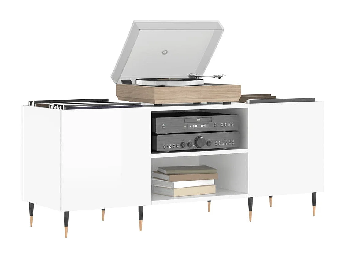 Armoire à disques blanc brillant 121x38x48 cm bois d'ingénierie FR57963