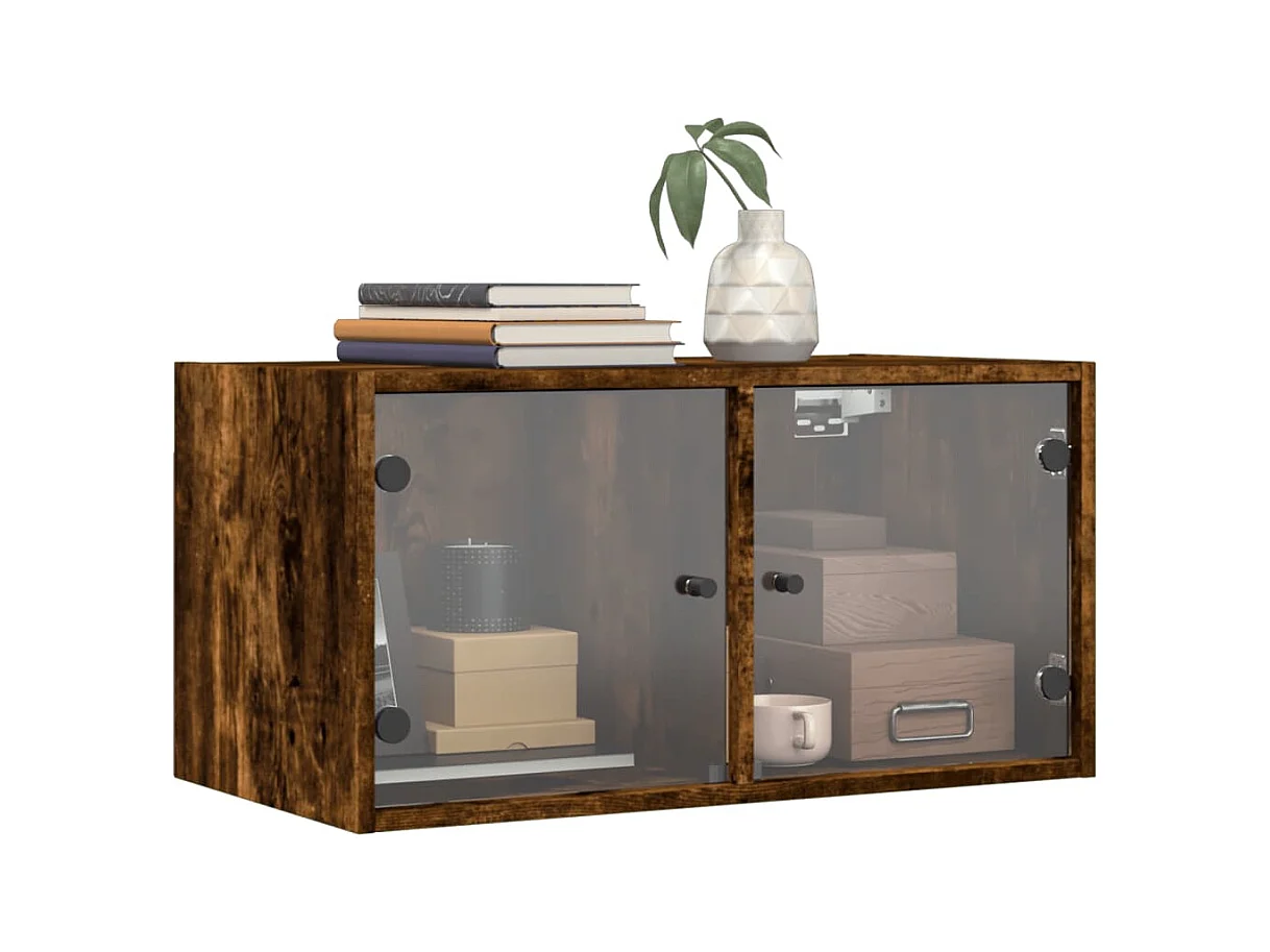 Armoire murale avec portes en verre chêne fumé 68,5x37x35 cm FR29669