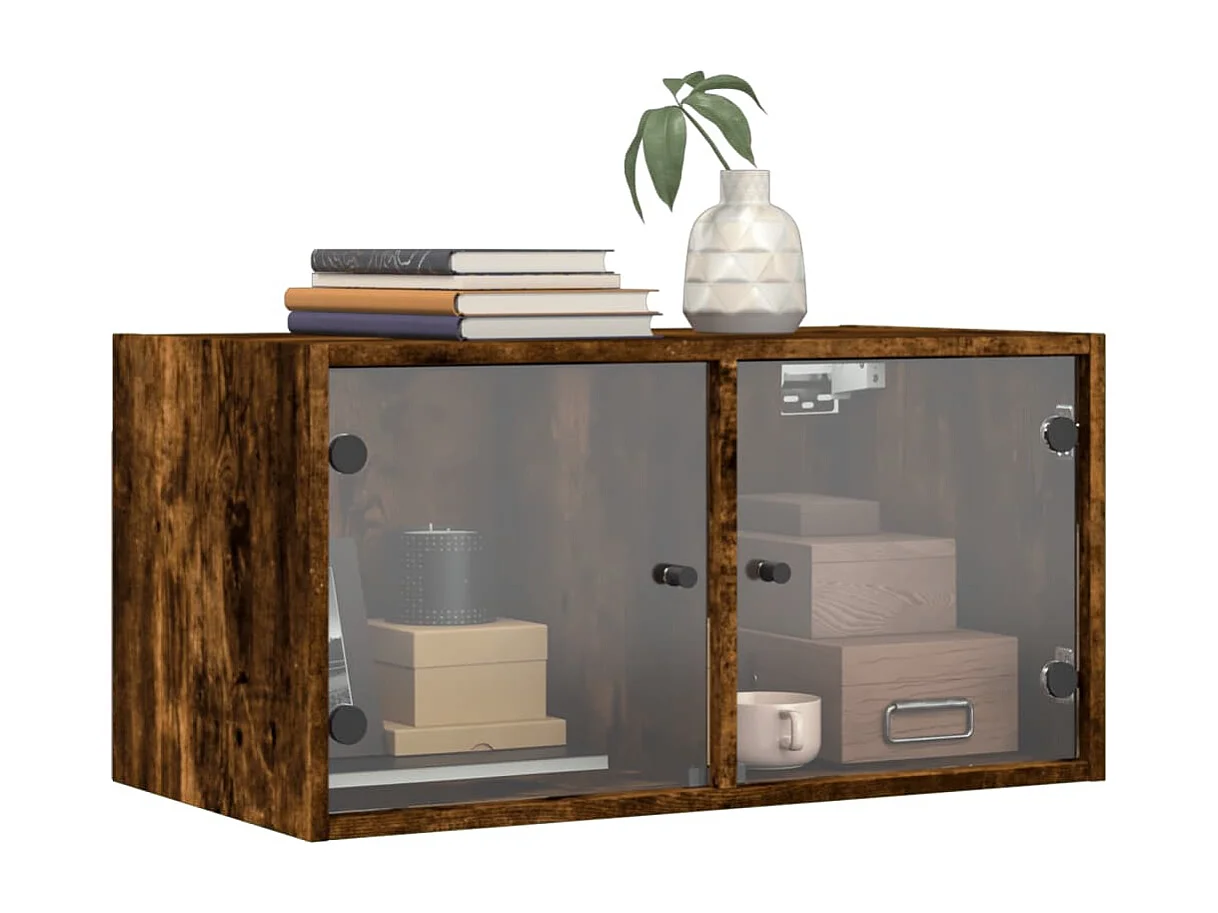 Armoire murale avec portes en verre chêne fumé 68,5x37x35 cm FR29669