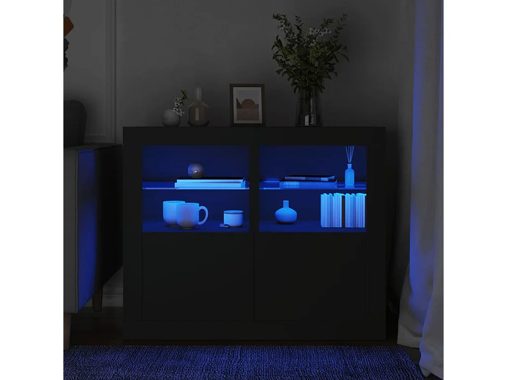 Armoires latérales et lumières LED 2 pcs noir bois d'ingénierie FR77043