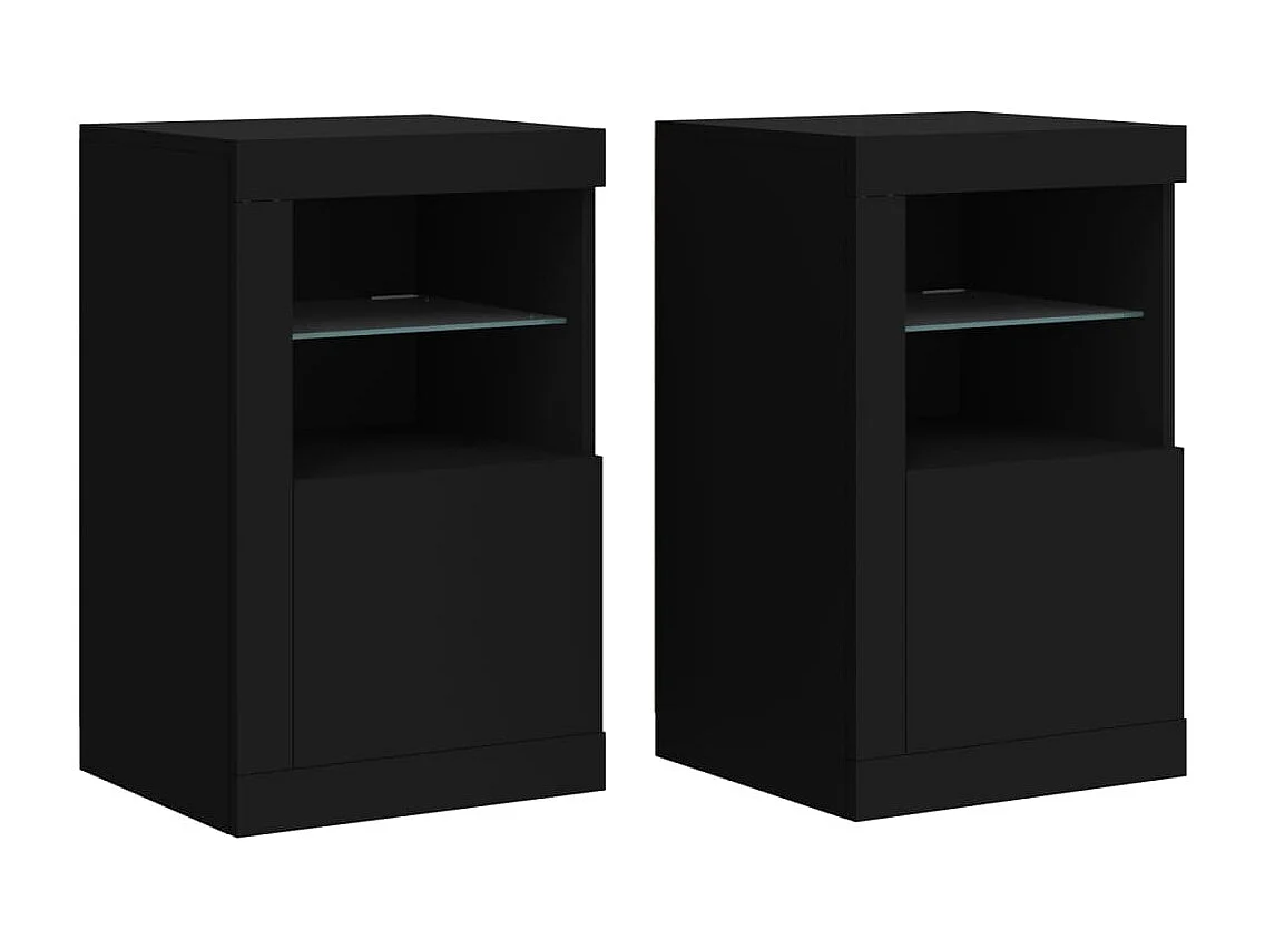 Armoires latérales et lumières LED 2 pcs noir bois d'ingénierie FR77043