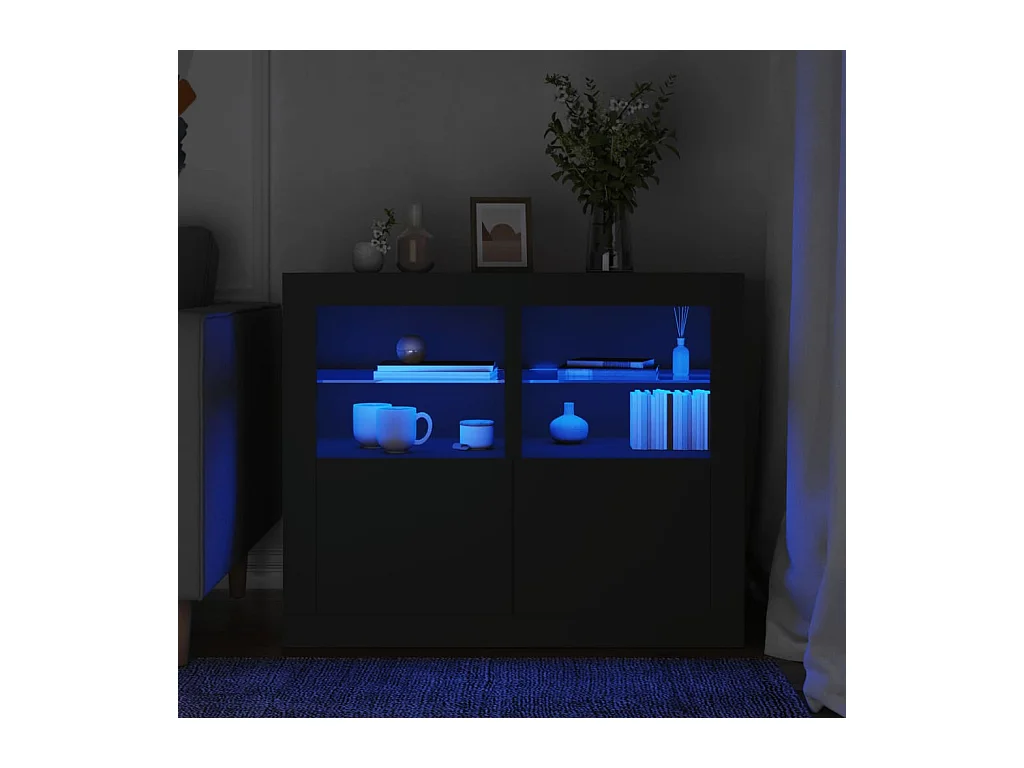 Armoires latérales et lumières LED 2 pcs noir bois d'ingénierie FR77043