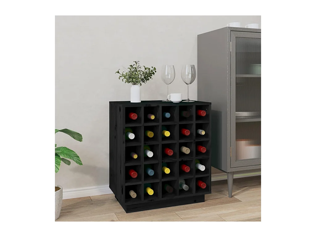 Armoire à vin Noir 55,5x34x61 cm Bois de pin massif FR86535