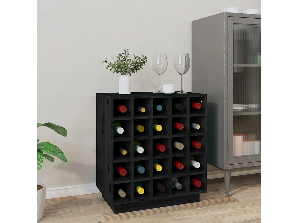 Armoire à vin Noir 55,5x34x61 cm Bois de pin massif FR86535