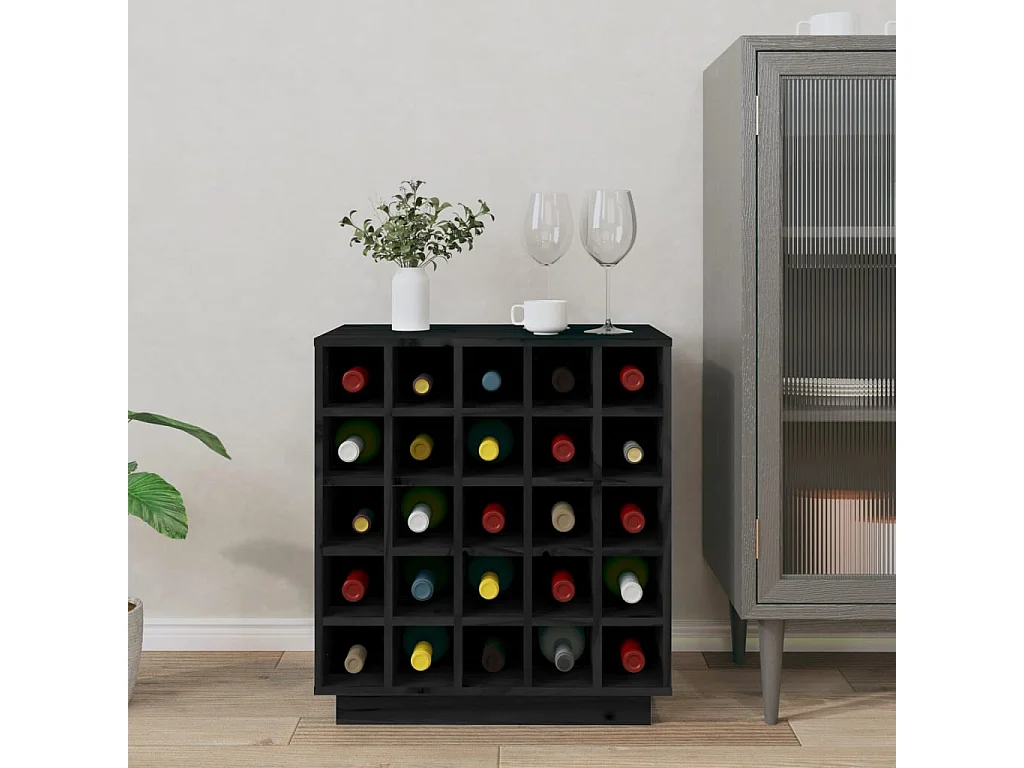 Armoire à vin Noir 55,5x34x61 cm Bois de pin massif FR86535