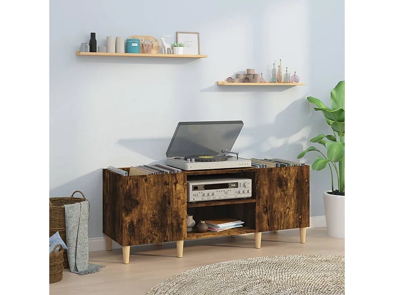 Mueble discos madera contrachapada roble ahumado 121x38x48 cm ES179499