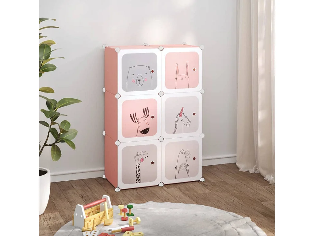 Kinderopbergmeubel met 6 vakken polypropeen roze BE878846