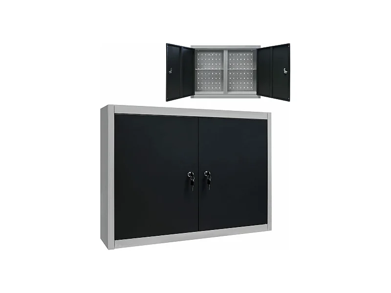 Armoire à outils murale Style Industriel Métal Gris et noir FR63319