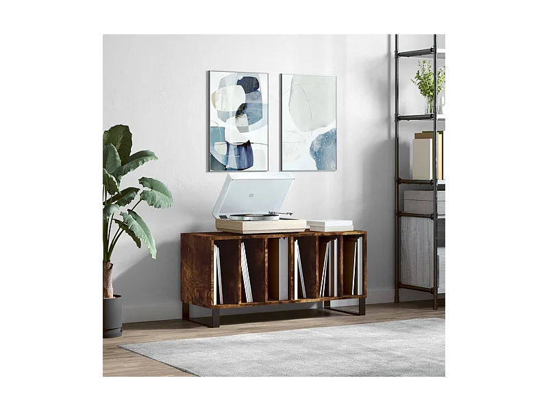 Armoire à disques chêne fumé 100x38x48 cm bois d'ingénierie FR12872