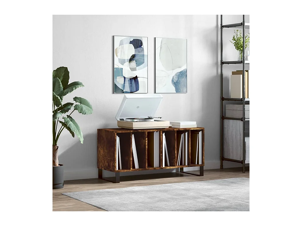 Armoire à disques chêne fumé 100x38x48 cm bois d'ingénierie FR12872