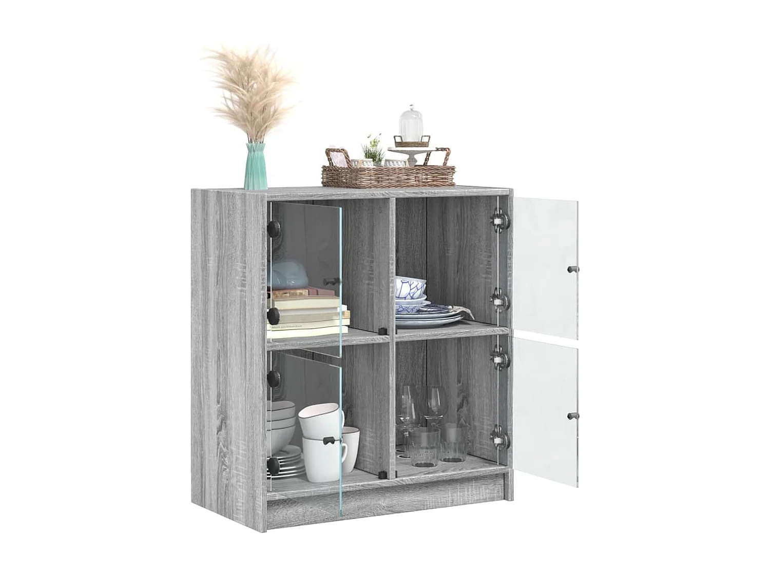 Armario auxiliar puertas de vidrio gris Sonoma 68x37x75,5 cm ES553361
